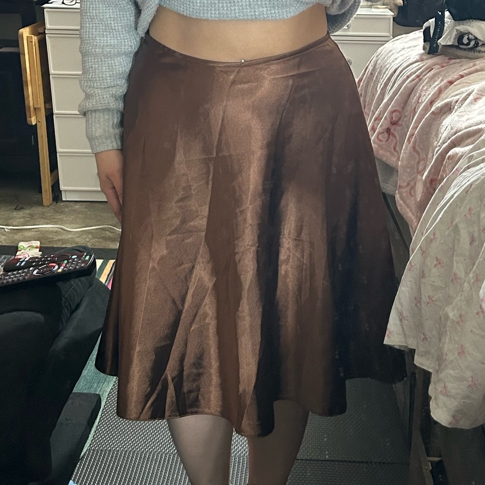 Brown silky midi skirt